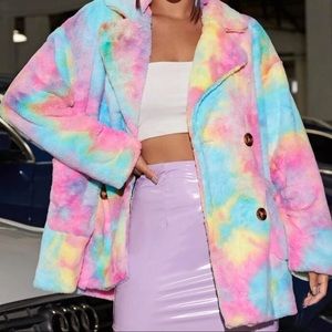 Tie dye fur coat